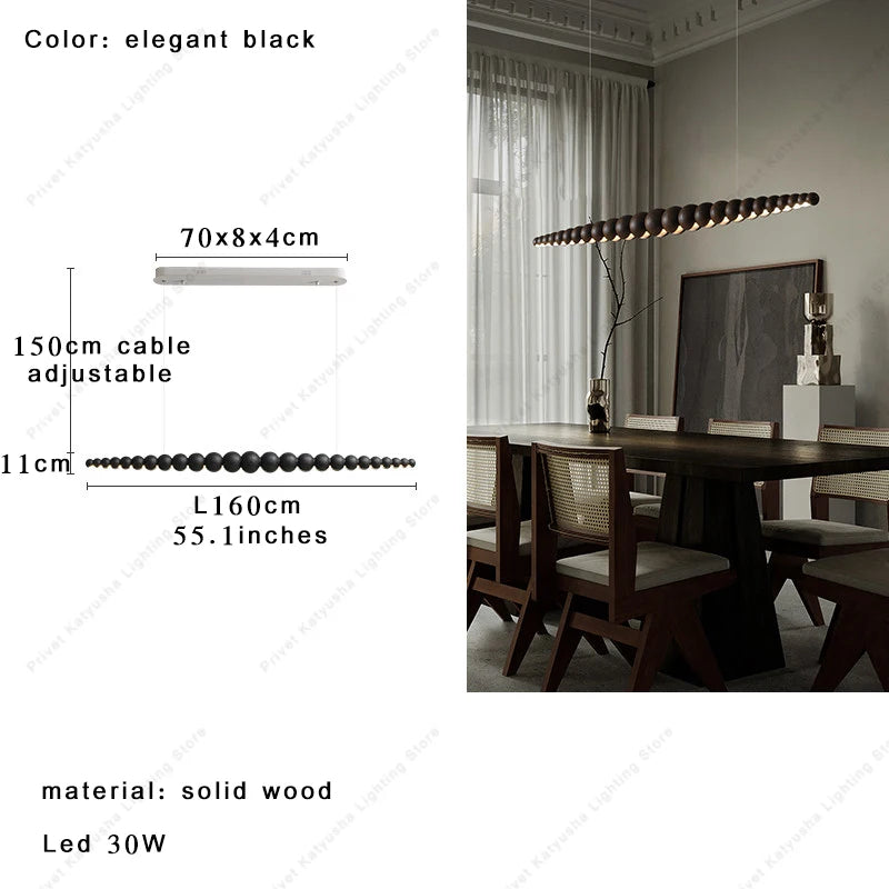 2026 Oriental Solid Wood Carving Chandelier - Long LED Dining Room Light