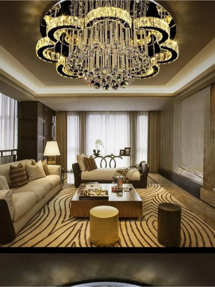 Led Lighting Square Round Ceiling Chandelier Lustre Lamp Crystal Ceiling Lamp Modern Minimalist Pendant Villa Living Room Lamp