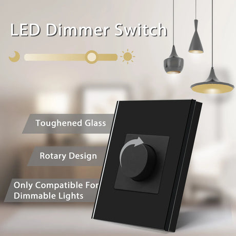 Dimmer Light Switch Rotary Knob Glass Mechanical LED Dimmable Wall Mounted Switches EU Standard Switches