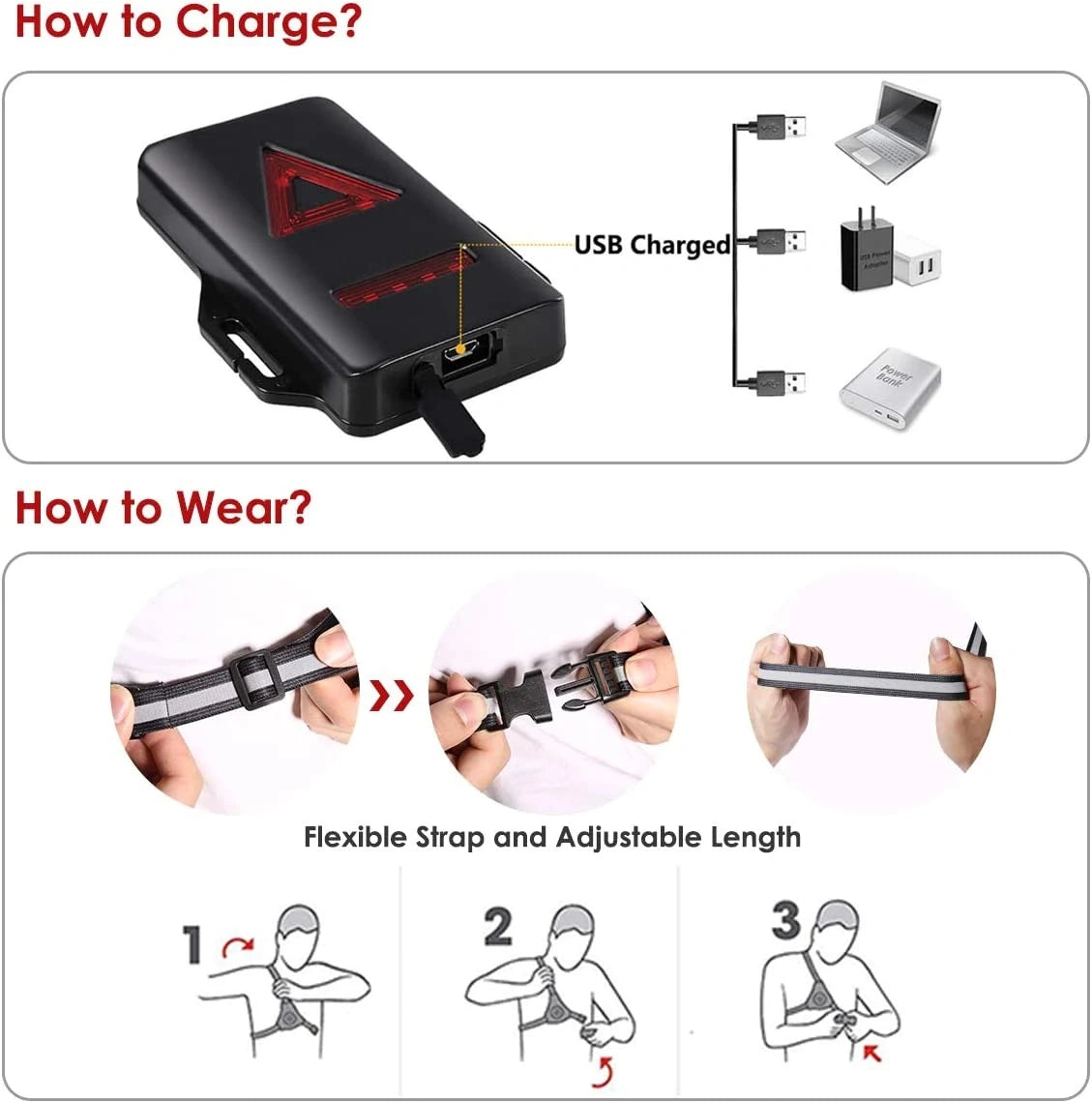 USB Rechargeable Outdoor LED Night Running Chest Light with Back Warning Lamp - Safety Gear for Jogging, Camping, Hiking & Adventure