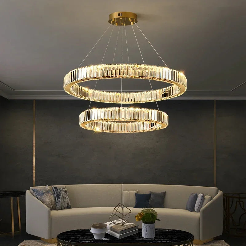 2024 Led Luxury Crystal Ceiling Pendant Lamp Living Room Bedroom Hanging Chandelier Bar Dining Table Light for Room Decor Lustre