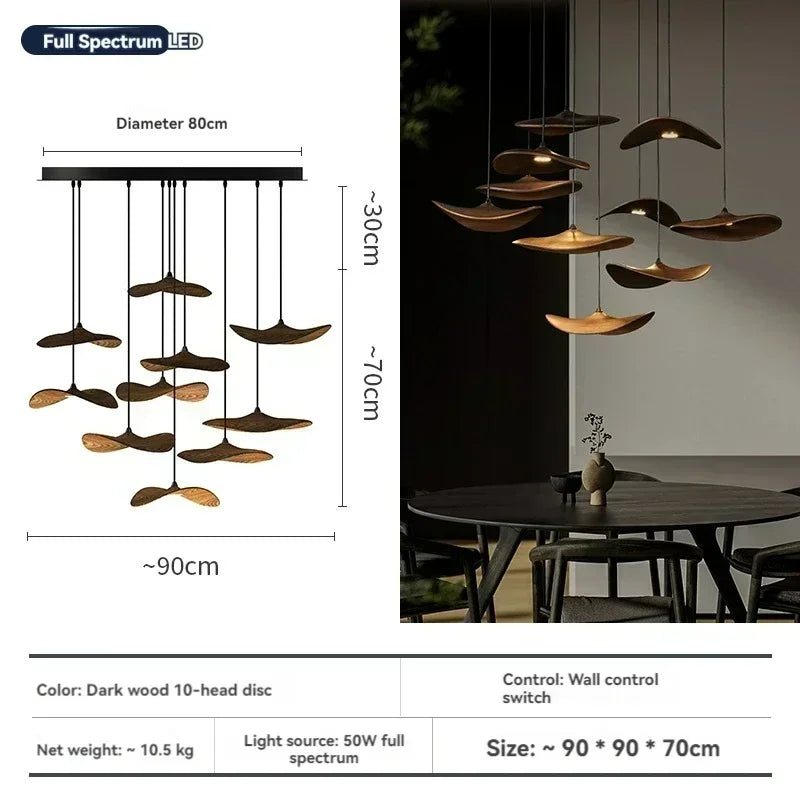 Japanese Wabi Sabi Solid Wood Lamp for Living Dining Room  Villa Duplex Kitchen Island Linear Light 3colors Changeable