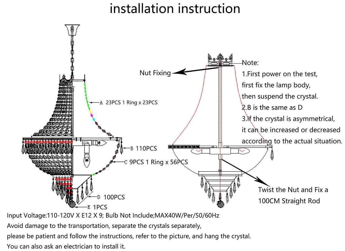 9-Light French Empire Crystal Chandelier Luxury LED Ceiling Pendant Light Restaurant Creative Home Lighting Lamps 24x30&quot;