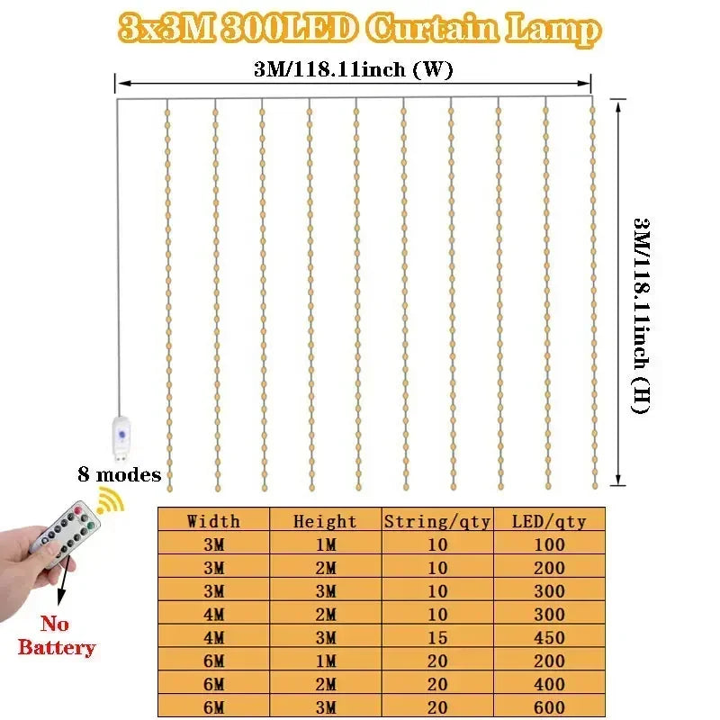 Wedding Fairy Lights USB Curtain LED String Lights - Valentine's Day Bedroom Decor