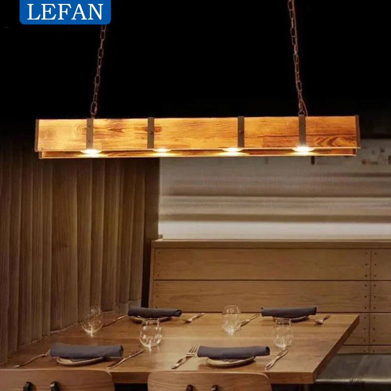 Vintage Led Pendant Light for Kitchen Dining Room Island Wooden Hanging Lamp Loft Wood Retro Ceiling Chandeliers