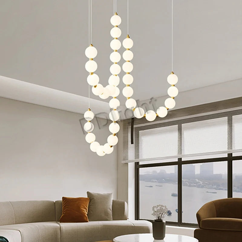 2025 Modern Magic Bean LED Ceiling Chandeliers All Copper White Ball Lustres Hanging Lights Home Decor Suspension Light Fixtures