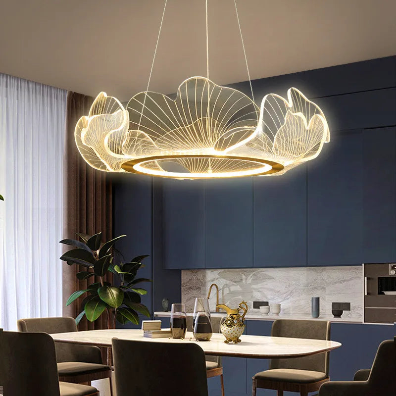 Postmodern Light Luxury Lotus Leaf Chandelier - Dimmable Nordic LED Ceiling Lamp