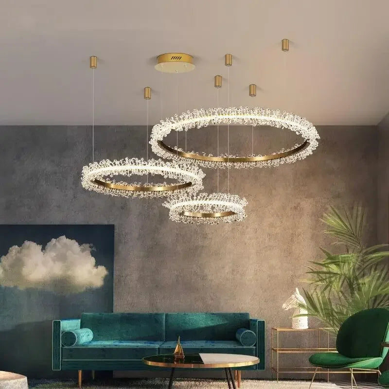 French Light Luxury Lamps Modern Minimalist Living Room Diningroom Bedroom Lighting Internet Celebrity Ring  Crystal Pendant