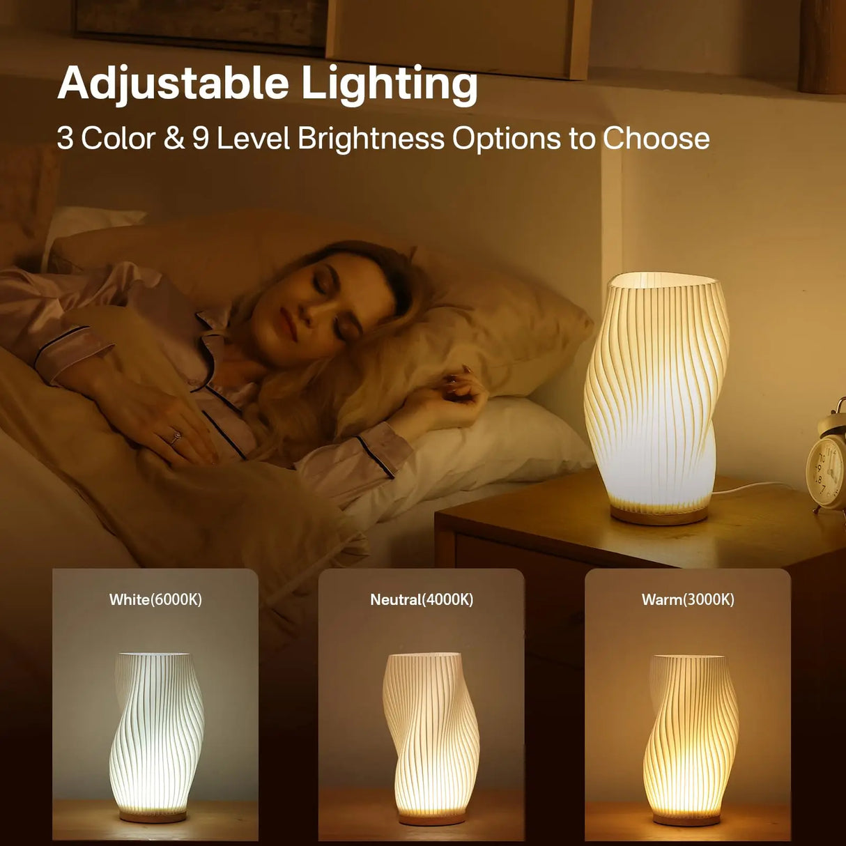 3D Pleated LED Bedside Lamp - 3-Level Dimmable Nordic Table Light