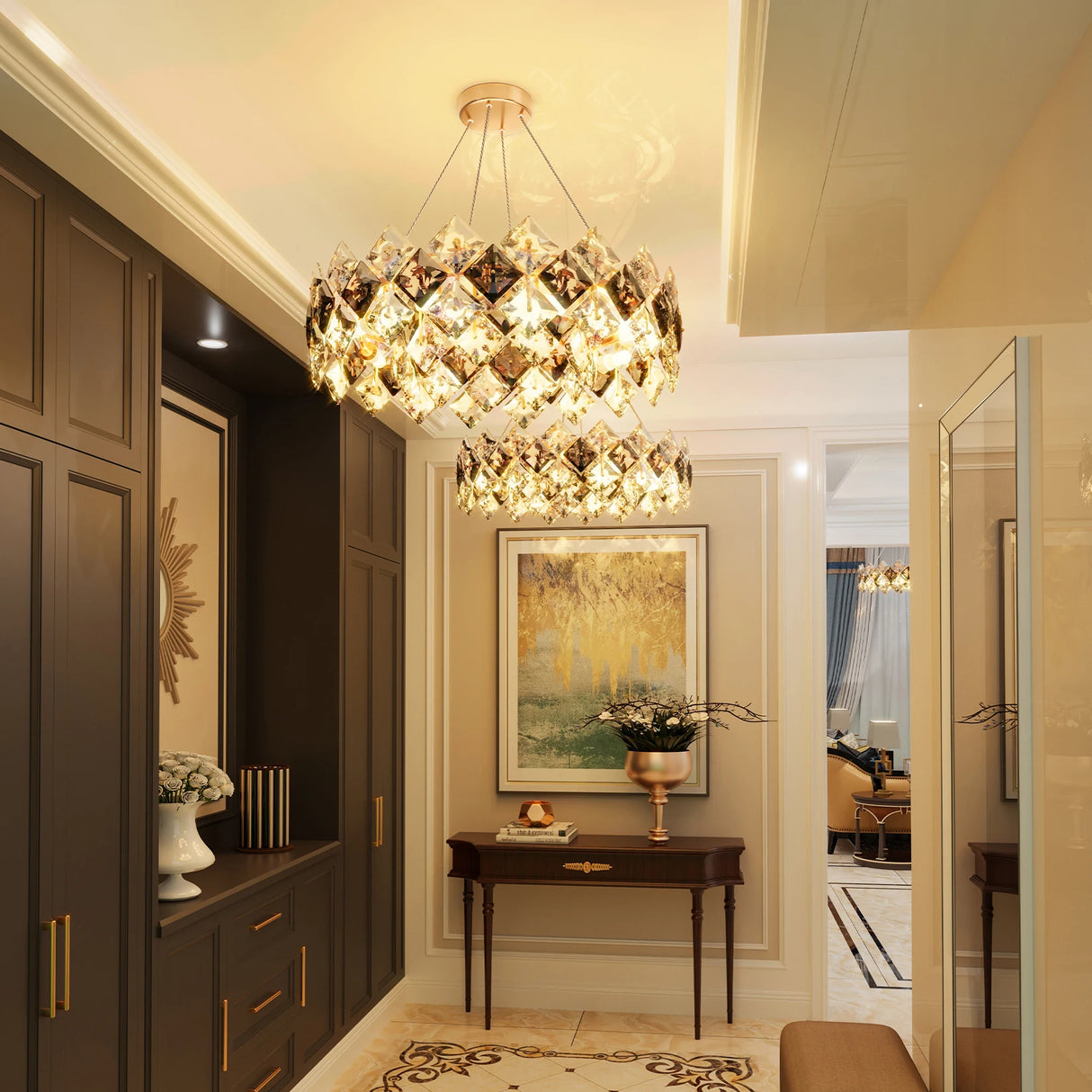 Luxury Crystal Chandelier Shining Ceiling Light Pendant Lamp Hanging Hallway Living Room