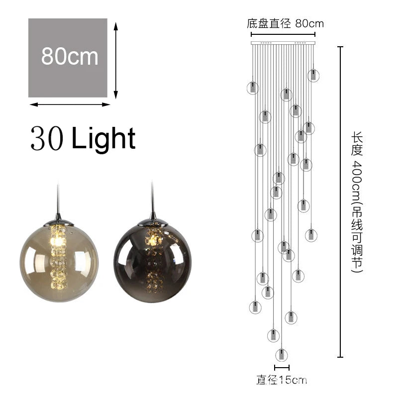2026 New Modern Glass Ball Chandelier Lustre Living Room Staircase Light Spiral Light G4 Led Hotel Chandelier Villa Lighting