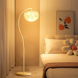 Bohemian Faux Feather Fabric LED Floor Lamp - Dimmable Princess Soft Glow Standing Light Fixture for Girls Room, Bedroom & Nursery Decor