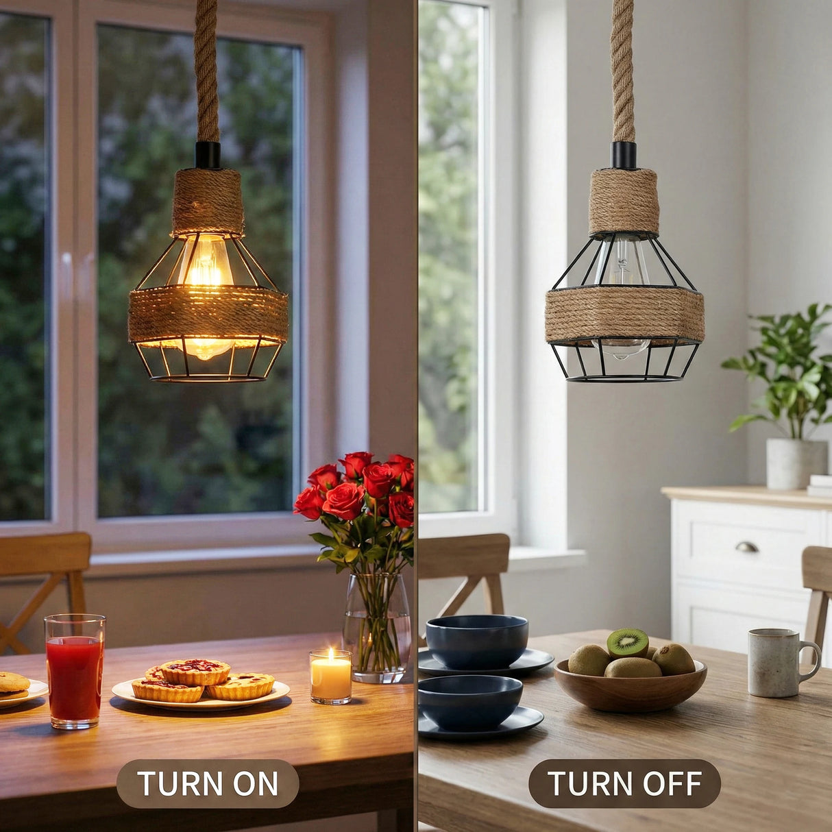 Industrial Loft Hemp Rope Chandelier - Vintage Dining Room Pendant Lamp