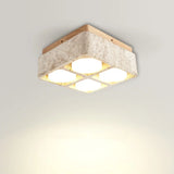 Square Yellow Travertine LED Recessed Ceiling Light - No Main Lamp Grid Spotlight Fixture for Living Room, Bedroom & Hallway
