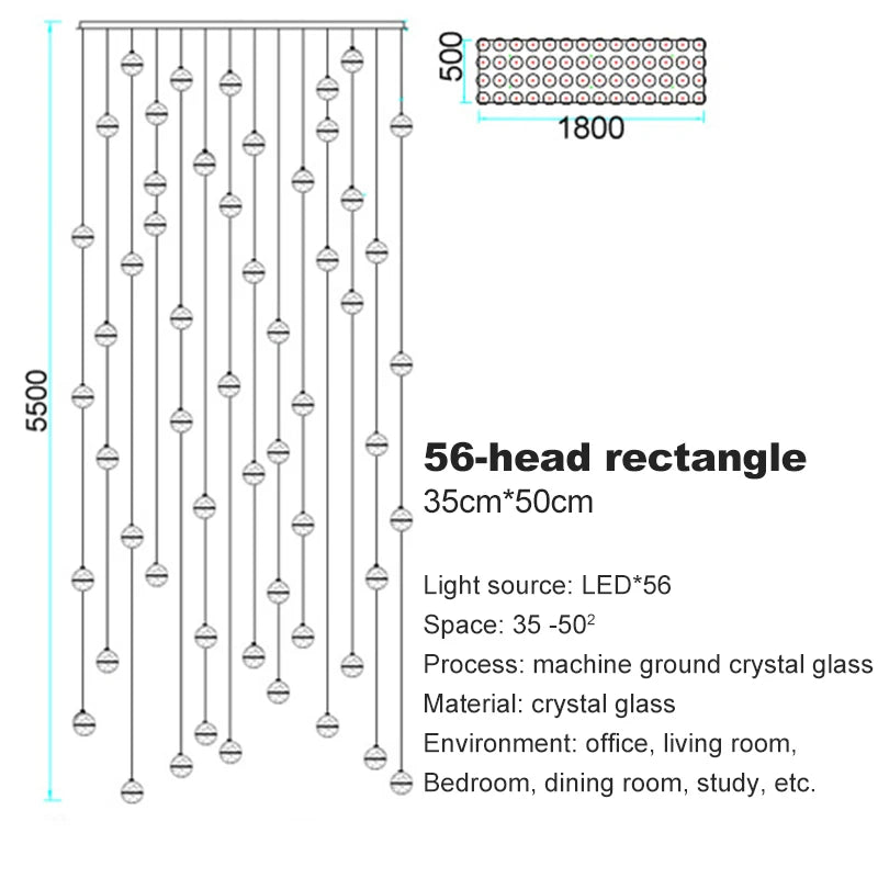 LED Villa Staircase Pendant Lights Long Cable Hanging crystal glass ball droplight for Restaurant Bar Indoor Decorative