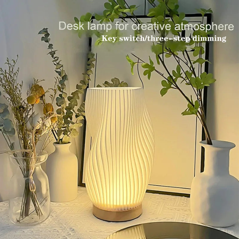 3D Pleated LED Bedside Lamp - 3-Level Dimmable Nordic Table Light