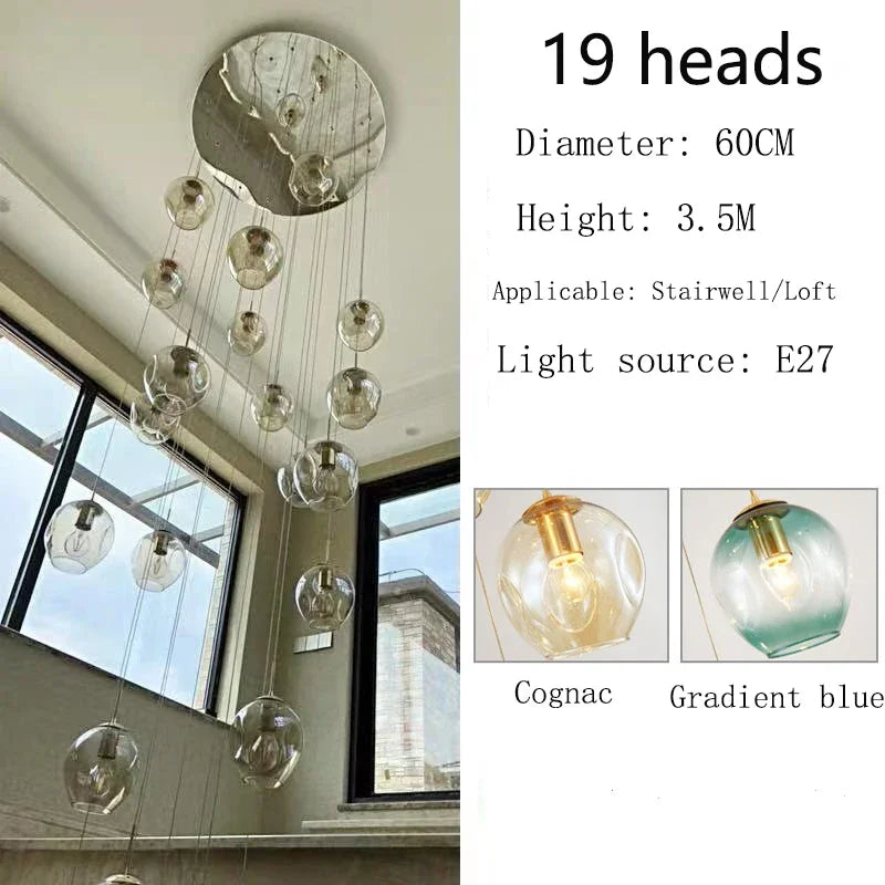 Modern Spiral Staircase Chandelier Crystal Ball Lamp Long Lighting for Living Room Villa Loft Dining Room 2026 New Design