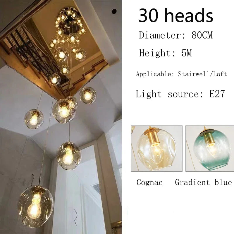 Modern Spiral Staircase Chandelier Crystal Ball Lamp Long Lighting for Living Room Villa Loft Dining Room 2026 New Design