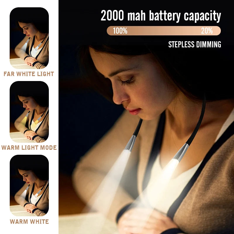 LED Neck Reading Light Flexible Handsfree Lamp Portable USB Rechargeable Book Light Knitting Camping Repairing Running Lighting