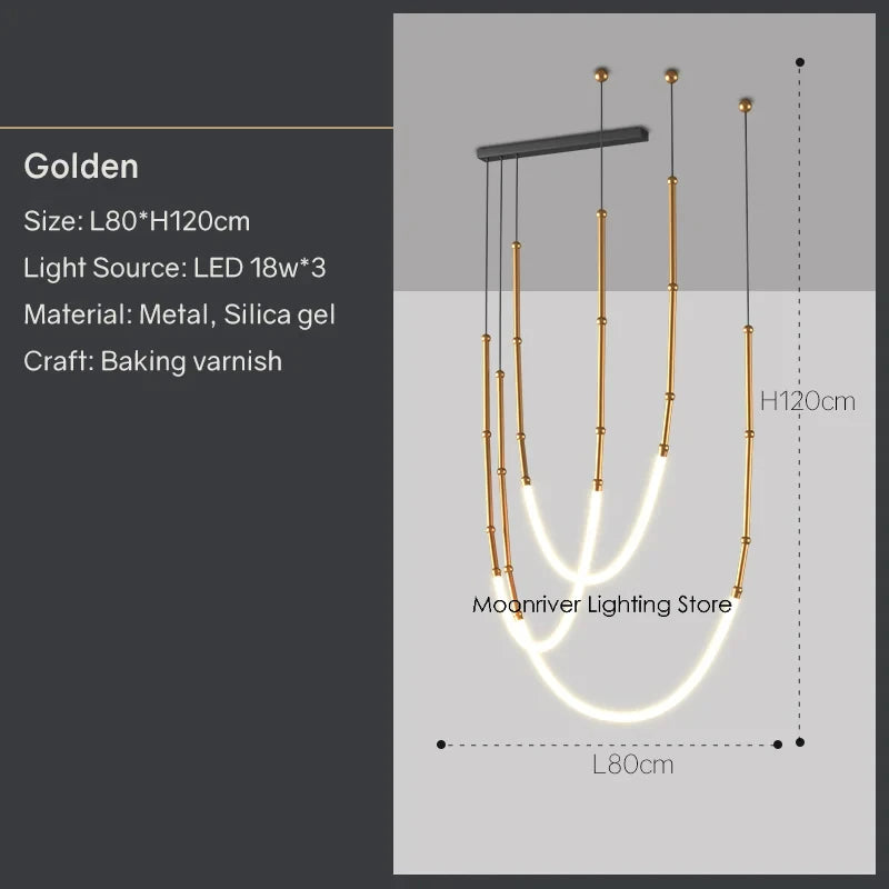 Modern Art Bar Counter Chandelier Restaurant LED Hanging Lamp Simple Line Home Decor Pendant Light Lobby Pendant Light Lamparas