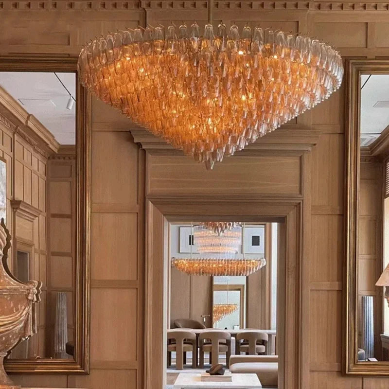2025 Contemporary Glass Pendant Lamp Round Rectangle Chandelier Silver Black Finish Adjustable Ceiling Light Villa
