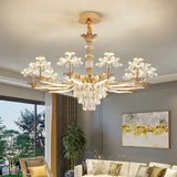 American Luxury Flower Chandelier Foyer Lustre K9 Crystal Pendant Lights French Living Dining Room Home Decor Led Lamparas Lamp