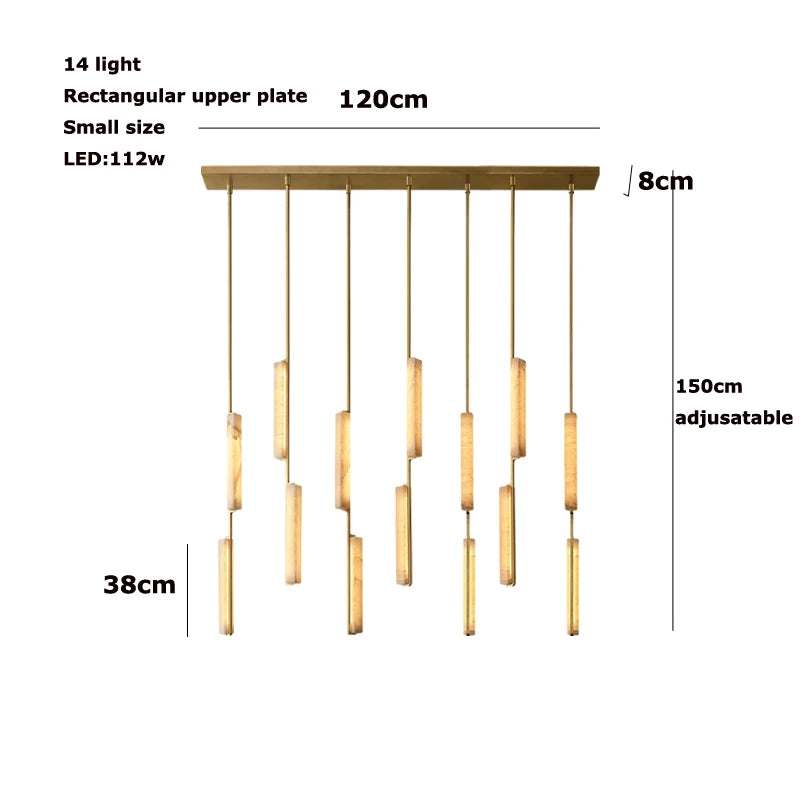 Luxury Spanish Marble Chandelier Brass Hanging Light 3 Color Dimmable Pendant Lamp for Villa Living Room Dining Area Hotel Lobby