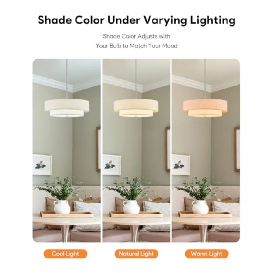 Modern Chandeliers 18" Drum Chandeliers with 2-Layer Fabric Shade 4-Light Pendant Light Fixture with E26 Base Light Fixture for