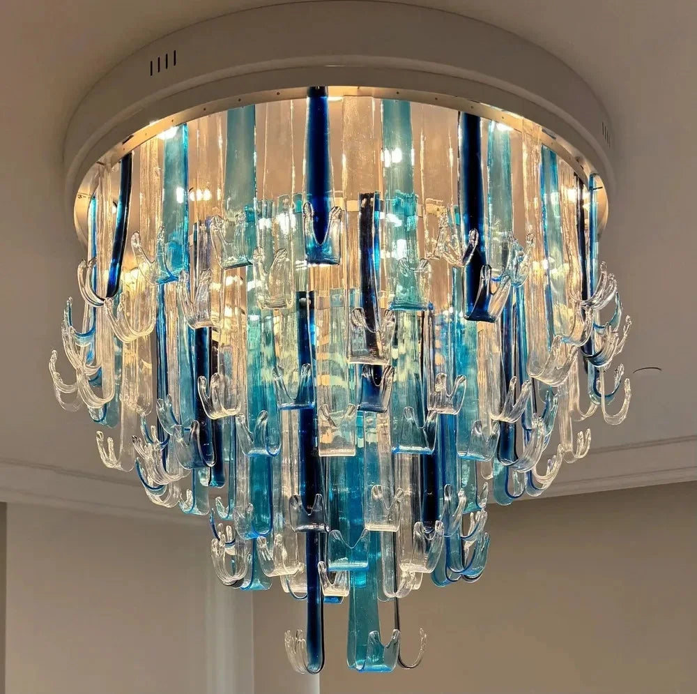 Luxury Crystal Glass Chandelier Modern Dimmable Ceiling Light Luster Hardware Adjustable Height for Villa Staircase