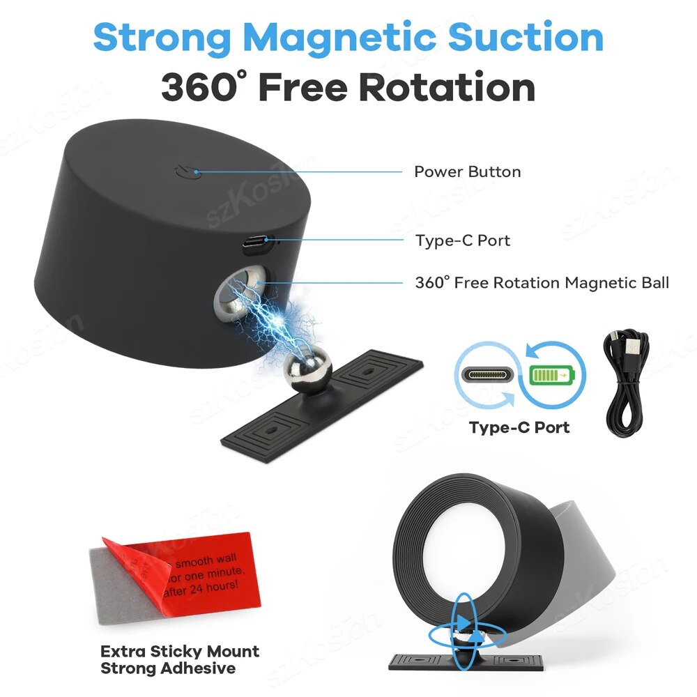 LED Wall Light 360 Rotate Rechargeable Wall Mounted Sconce Lamps Modern Nordic Luminaire Indoor Decor Cordless Wall Light