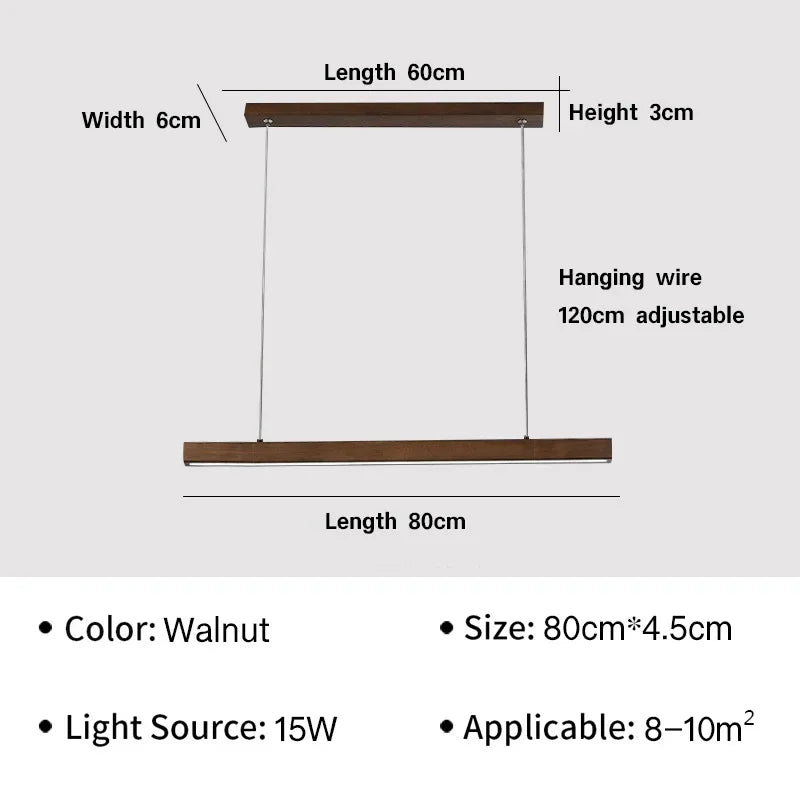 Nordic Long Wood Strip LED Pendant Light Dining Table Lamp Light Suspension Chandelier for Living Dining Room Lighting Fixture