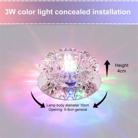 Flush LED Ceiling Lamp Living Room Crystal Corridor Aisle Lights 3W Three-color LED Ceiling Lights Balcony Lamp
