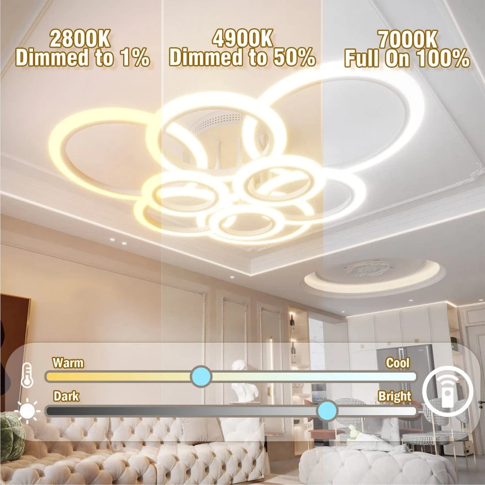 Led Ceiling Light Chandelier Ring Pendants Lights Square Lamp Dimming Remote Control Indoor Lighting Fixture Bedroom Living Room