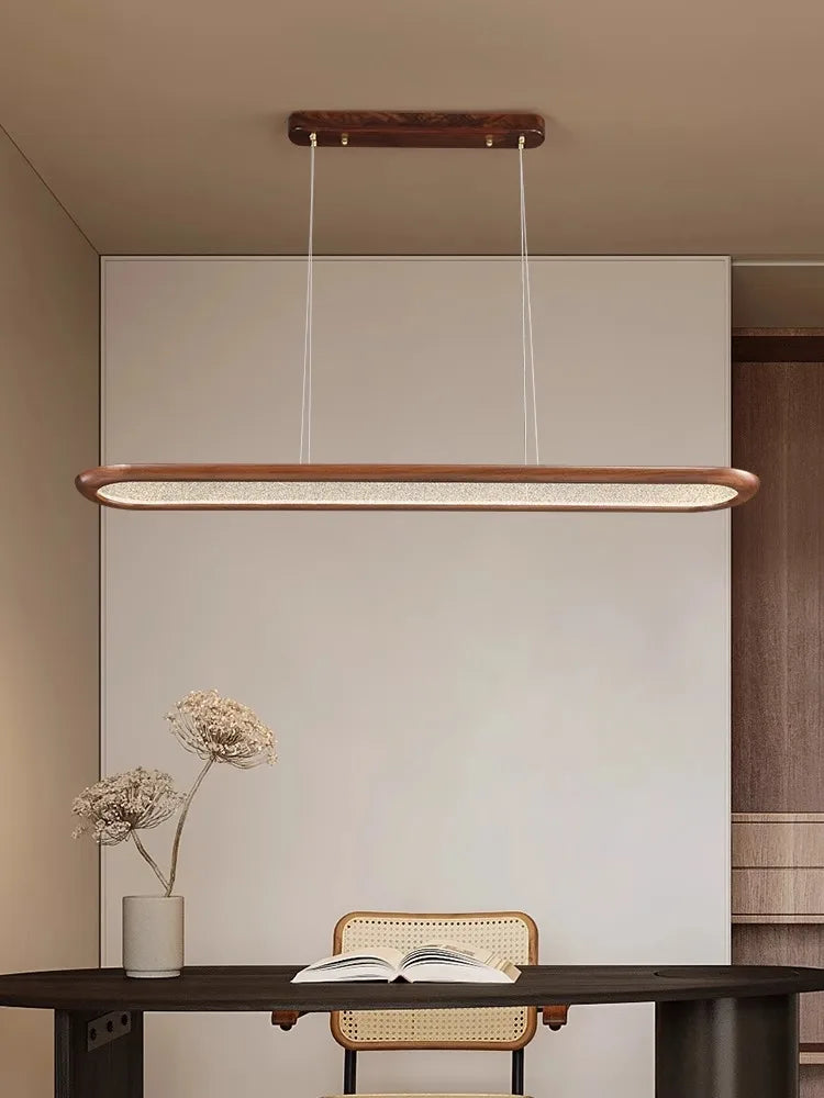 Modern Home Decoration Wooden Ceiling Chandelier Led Black Walnut Long Pendant Lamp for Dining Room Bar