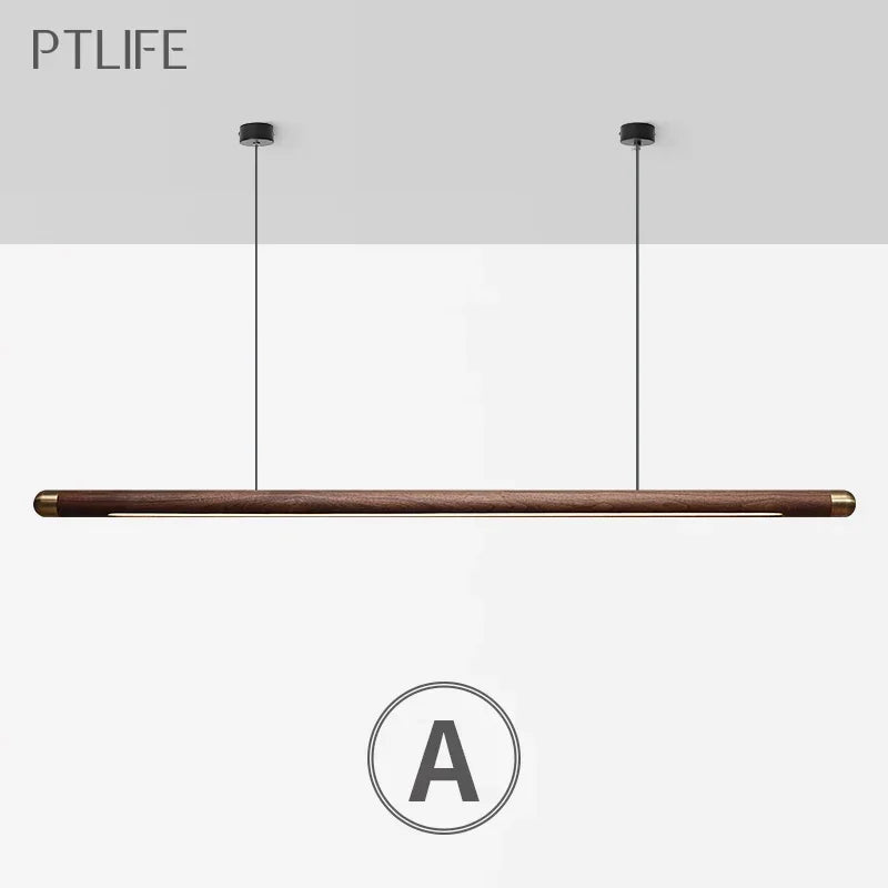 Wood Linear Pendant Light Fixtures Copper Over Kitchen Island Sink Ceiling Hanging Chandeliers for Dining Room Living Walnut