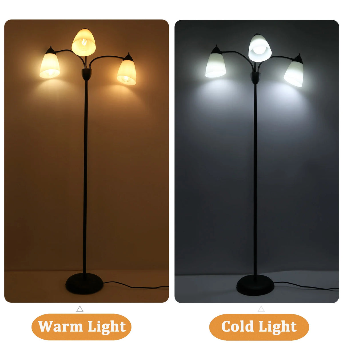 Modern Reading Floor Lamp, 3-Light Floor Lamp Black with Reading Lamp, Adjustable Flexible Tree Standing Lamp for Bedroom Study Room Office, Modern Multi Head Reading Floor Lights, E26 Base