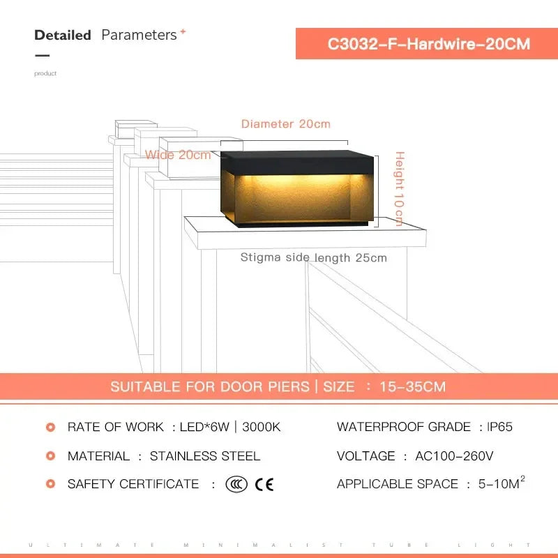 Modern 2025 LED Courtyard Light Outdoor Pillar Top Waterproof Street Light Fence Cap Door Post Landscape Facade
