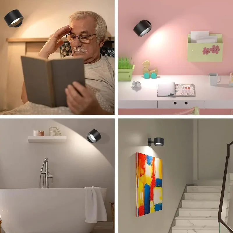 LED Wall Lights with Remote, Rechargeable Wall Mounted Reading Sconces Lamp 2000mAh, 3 Colors & Dimmable Magnetic 360° Rot