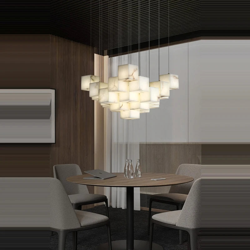 Rubik's Cube Marble Home Decoration Gold LED Chandelier Lighting Hanging Lamps 2026 New Trend Lustre Para Sala Estar For Foyer
