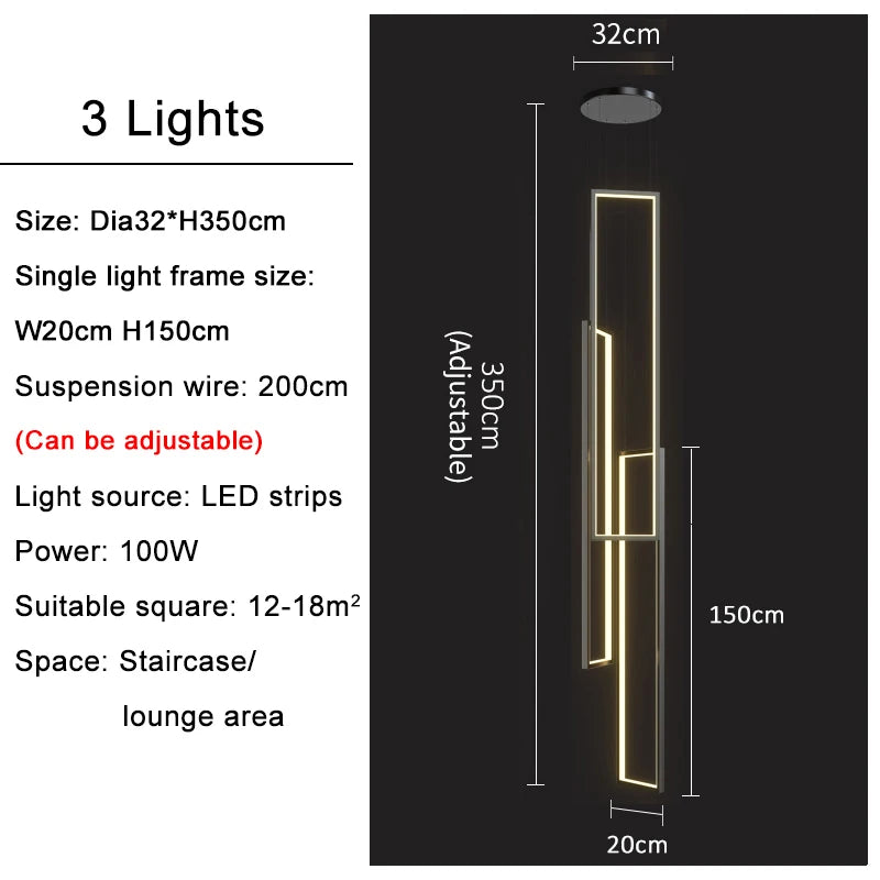 Large Modern Chandelier For Staircase Led Home Decors Hanging Lamp Black /Gold Indoor Lighting Luxury Creative Rectangle Luster&#39;s