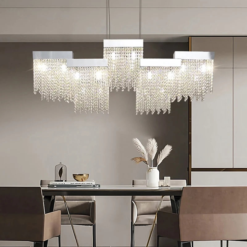 Postmodern Luxury K9 Crystal Chandelier Led G9 Chrome Steel Chandelier Dining Room Living Room Home Hanging Lighting Fixtures