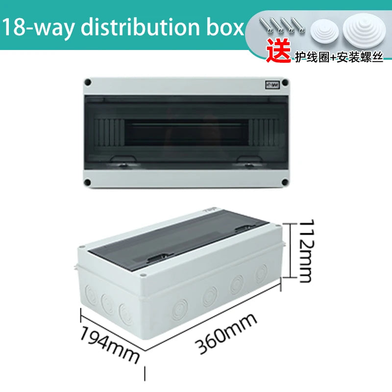 HT Series IP65 Waterproof Electrical Distribution Box (2/3/5/8/12/15/18/24 Way) - PC Plastic Outdoor Junction & Circuit Breaker Switch Box