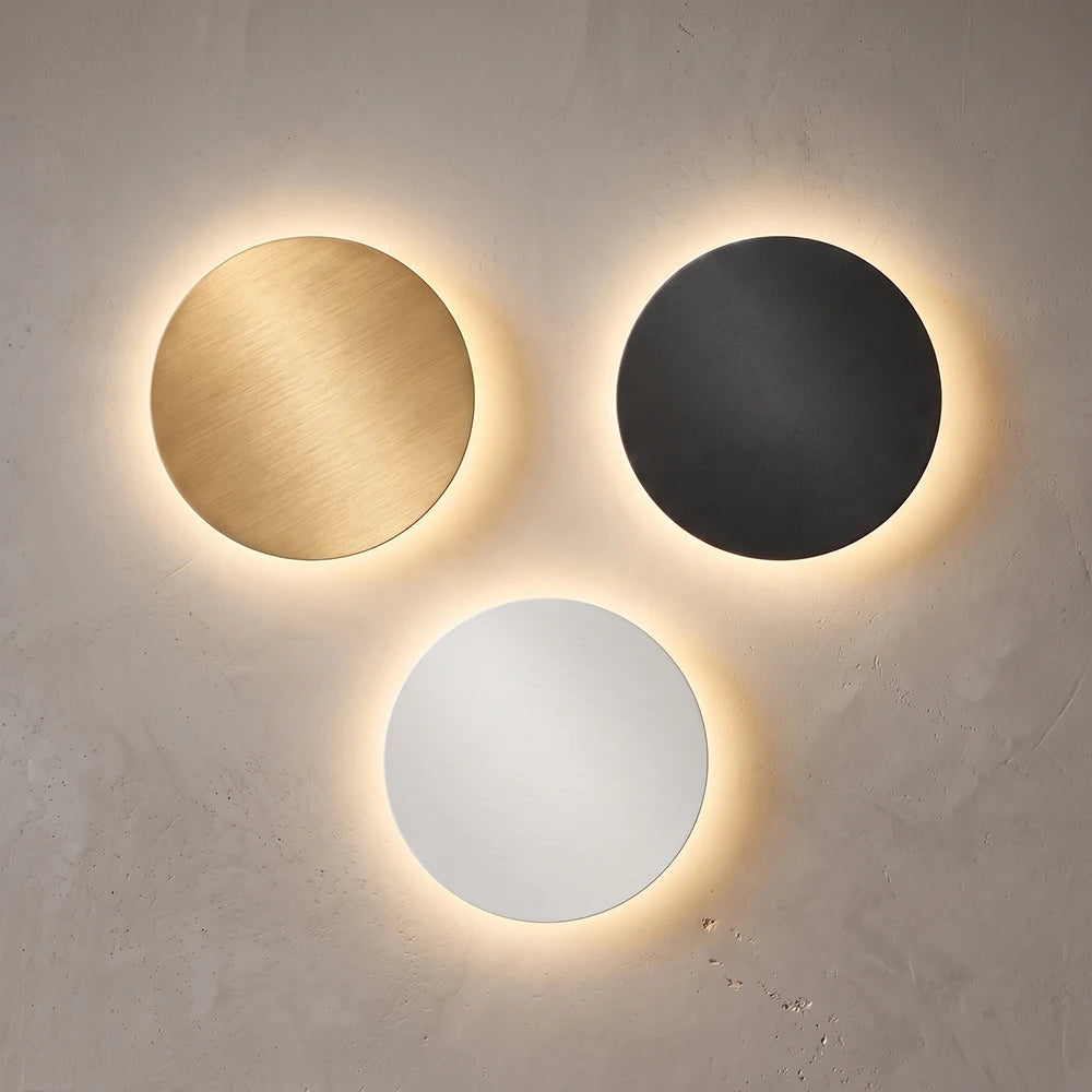 Modern Nordic Round LED Wall Lamp Aluminum Backlit Sconce Light Black White Gold Fixture for Bedroom Hallway Staircase Decor
