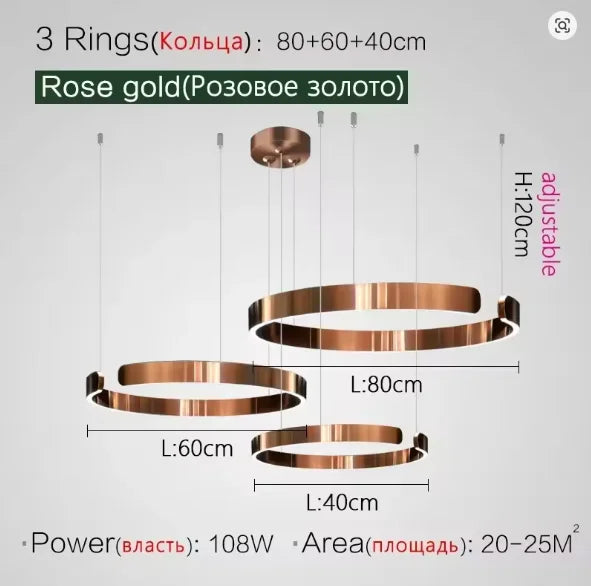 Modern Salon Design Ring Ceiling Chandelier Dining Room Pendant Lamp Bedroom Home LED Lighting Fixtures