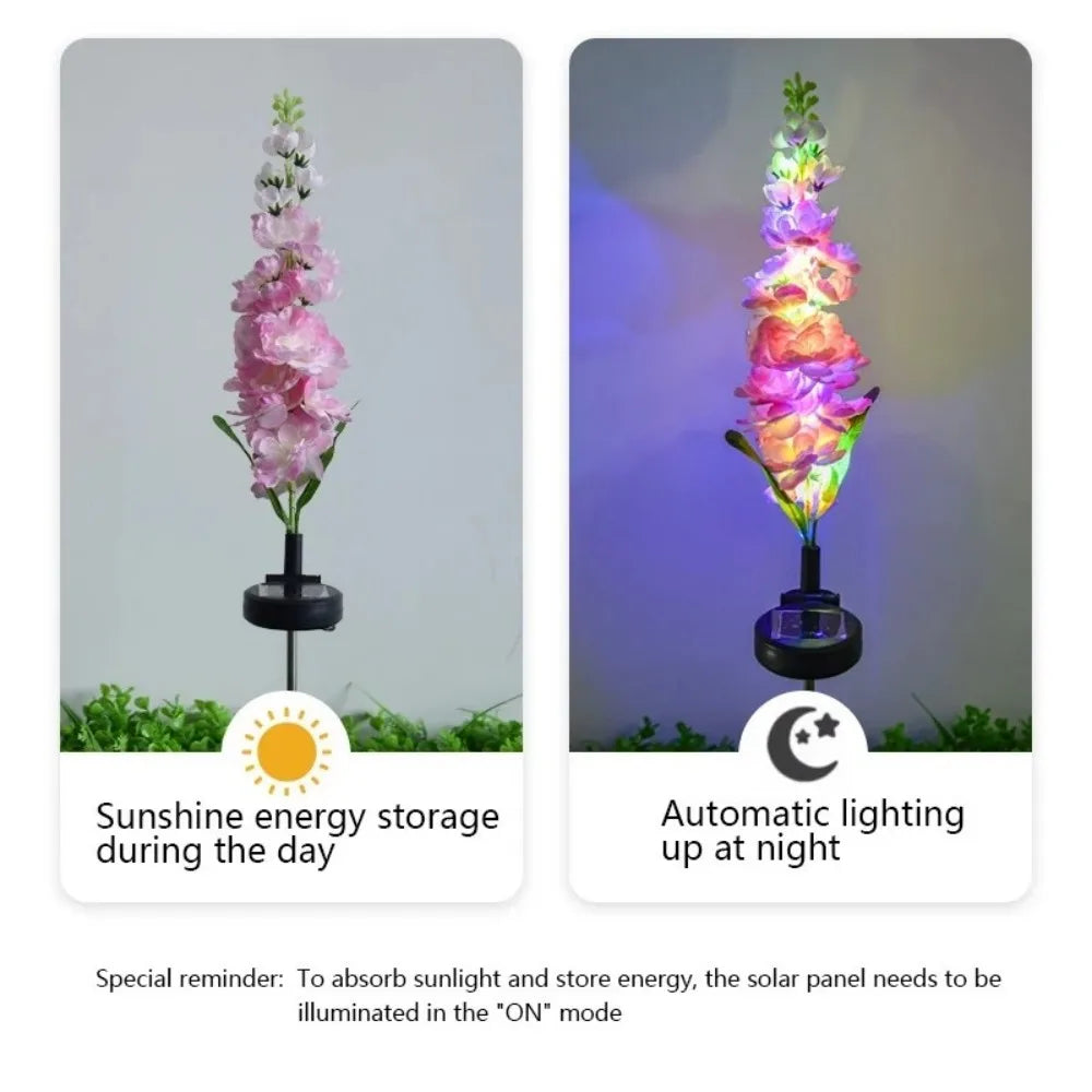 Solar Multicolor Artificial Tall Delphinium Larkspur Stake Lights,Waterproof  Ground Lamp for Outdoor Lawn, Yard, Garden Pathway