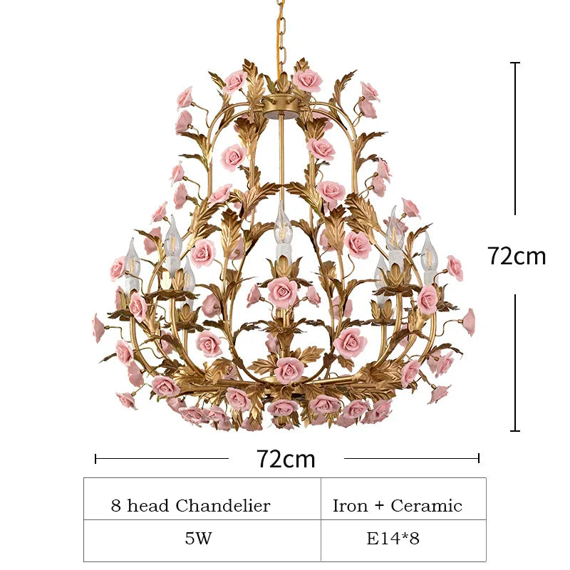 Nordic Light Luxury E14 LED Chandelier Rose Copper Ceramic Pendent Lamp Restaurant Living Room Bedroom Home Lighting Decoration