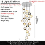 Luxury Led Staircase Chandelier Modern Home Decor Indoor Lighting Fixture Creative Amber/Smoky Grey/Clear Crystal Hanging Lamp