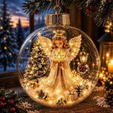 1pc 8CM Size Acrylic Material Christmas Ball Ornament Transparent Design with Light Santa Claus Pendant Hanging Christmas Decor
