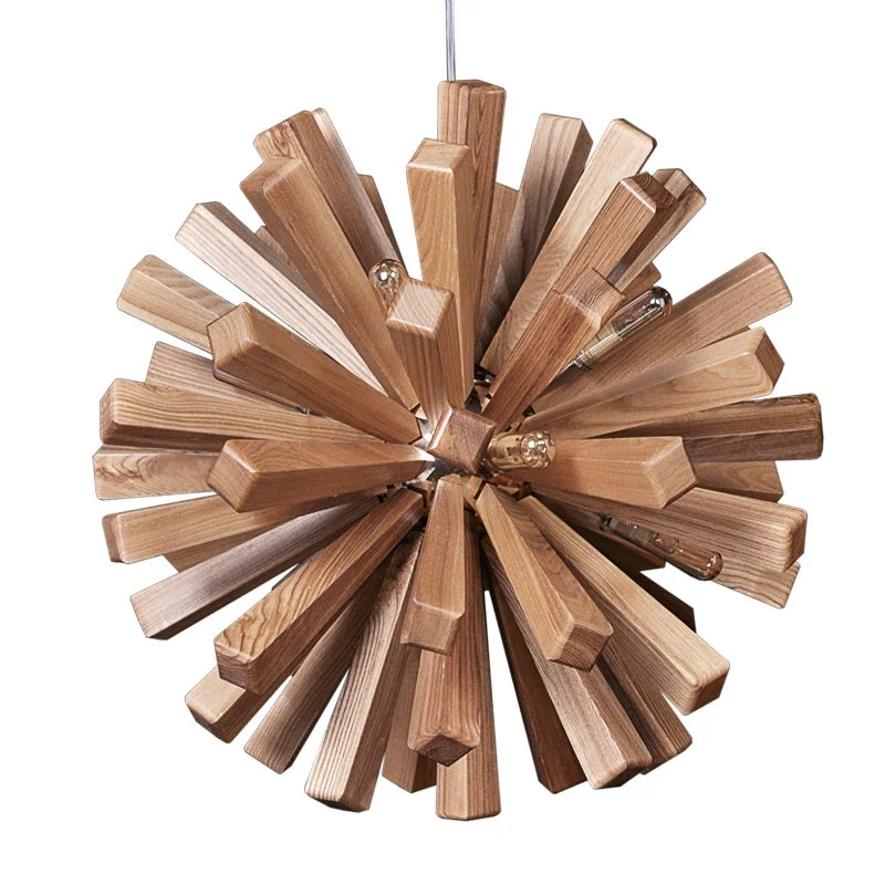 Japanese Wooden Chandeliers Retro Round Dining Table Lighting Fixtures Globe Shape Pandent Lights Living Room Home Decoration