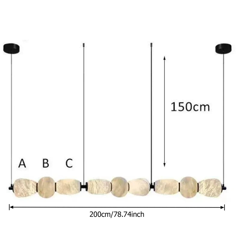 Designer Marble Alabaster Pendant Light - Natural Stone Ceiling Hanging Chandelier Fixture for Living Room, Dining Room & Home Decor